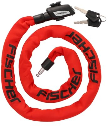 FISCHER Fahrradschloss, Kettenschloss Neopren mit 2 Schlüsseln, hohe Sicherheit für Fahrräder und E-Bikes, diebstahlsicher, rot, Länge: 130 cm