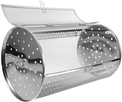 Abaodam Rotisserie Grill Basket Stainless Steel Drum Oven Basket for Air Fryer and Electric Oven, 180x300mm Rotating Roaster Cage for Bbq Vegetables, Nuts, and Kabob Grilling