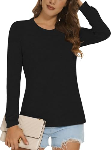 Cuptacc Long Sleeve Tops Women Crew Neck Solid Color Tshirt Basic Tunic Long Sleeve Shirt