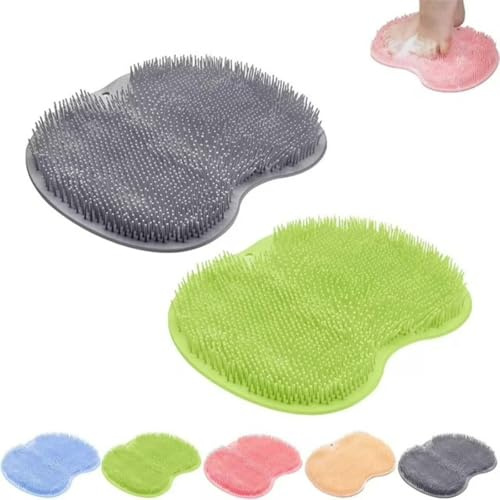 2 limpiadores de pies de silicona para alfombrilla de ducha, herramienta de baño antideslizante con máscara de pie para piel dura y espalda, exfoliante de cerdas suaves, accesorios de baño (gris verde