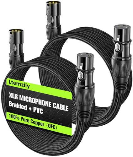 Ltemziiy XLR Cable 10ft 2 Pack, Male to Female XLR Microphone Cable, Gold-Plated 3-Pin Oxygen-Free Copper (OFC) Shielded Nylon Braided Mic Cord for Mixer, Speaker Systems, 10 Foot
