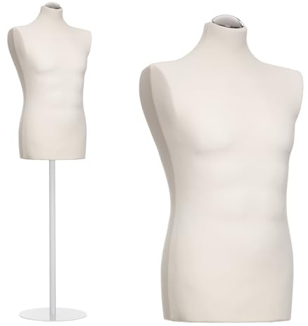 DummyDoll Schneiderpuppe männlich Größe 50/52, Überzug Creme/Ecru, Fuß Metallteller weiß + Kappe
