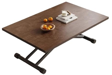 STARHMLUX Mesa Centro Elevable y Extensible - Mesa Centro con Ruedas Marco de Acero al Carbono Diseño Plegable Adecuado para Espacios Pequeños Walnut 35.4 * 23.6 * 27.9in