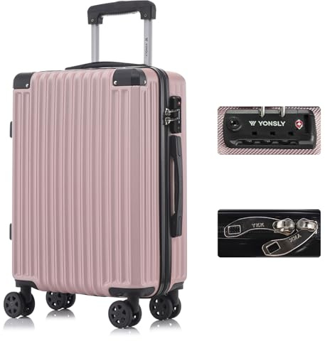 YONSLY Premium Reisekoffer TSA-Schloss,YKK-Reißverschluss Hartschalen-Koffer Trolley Kabinenkoffer Rollkoffer Suitcase Handgepäck 4 Rollen (Roségold, M)