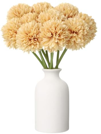 QUARKZMAN 10pcs Flores Artificiales De Bola De Crisantemo Ramo De Flores Falsas De Crisantemo De Seda para Decoración De Hogar Jardín Boda Fiesta, Beige