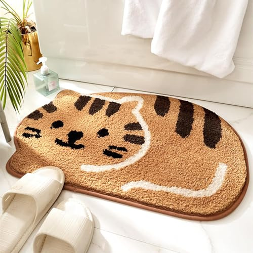 Dermalyx Khaki Katzen Alfombra De Baño Antideslizante, Suave Esterilla para Ducha, Absorbente Alfombrilla De Piso, Adorable Felpudo para Puerta De Baño, Tapete De 45 x 65