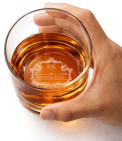 LOOXIS Personalisiertes Whiskyglas mit individueller Bodengravur - Name & Motiv, 350ml, 96 x 72mm, extra dickes Bodeneis, Gravur, Digestifglas, Whiskeyglas – Geschenkidee Männer, Vatertag - Motiv 1