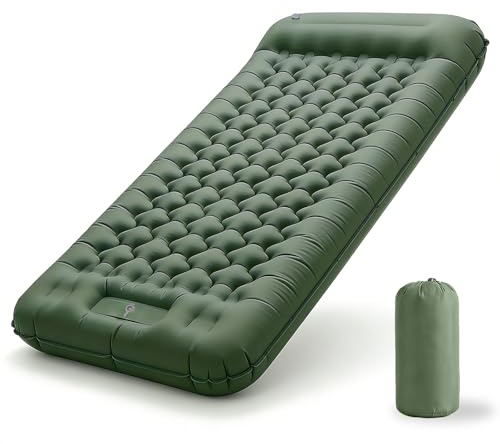 BLUEVER Materasso Gonfiabile Extra Spesso e Extra Largo, Materasso da Campeggio con Pompa a Piedi, Leggero e Durabile per Outdoor Camping (Verde)