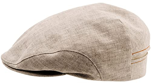 Sterkowski Derby Flatcap | 100% Leinen Super Leicht Herren Sommer Schiebermütze | Gatsby Sonnen Kappe Vintage Fisherhut Golf Cap Urbane Klassische Trendmütze Damen Retro Trucker Beige 58