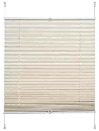 Liedeco® Thermo Plissee verspannt mit Klemmträger / 40 x 130 cm beige (BxH) /verdunkelnd stufenlos verstellbar energiesparend / 123 montiert/Thermo-Plissee/Klemmen-Sonnenschutz Fensterdekoration