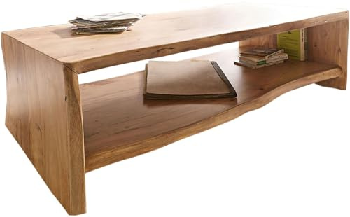 DELIFE Wohnzimmertisch Live-Edge Akazie Natur 130x60 cm Baumkante Baumtisch