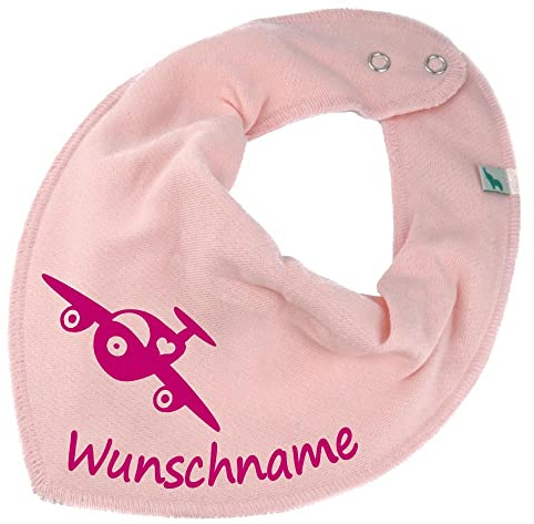 HALSTUCH mit Namen oder Text personalisiert für Baby oder Kind aus Baumwolle in Einheitsgröße Flugzeug