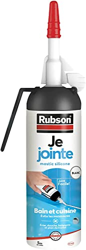 Rubson Je Jointe Mastic Blanc 100 ml, mastic étanche anti-moisissure en aérosol prêt à l'emploi, mastic silicone durable pour joints sanitaires spécial Bain et Cuisine