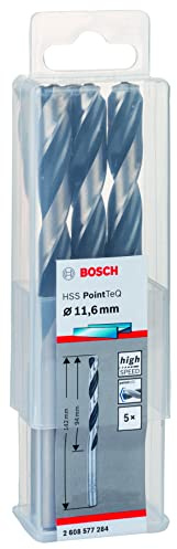 Bosch Accessories 2608577284 HSS PointTeQ (11,6 x 94 x 142 mm) - Set da 5 Pezzi di Punte Elicoidali per Trapano per Metallo, Acciaio, Fusione o Plastica, Grigio (Argento), Ø 11.6 mm