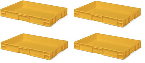 4 Stk. Transport-Stapelkasten TK675-0, gelb, 600x400x75 mm (LxBxH), aus PP, Volumen: 14.5 Liter, Traglast: 30 kg, lebensmittelecht, made in Germany, Industriequalität