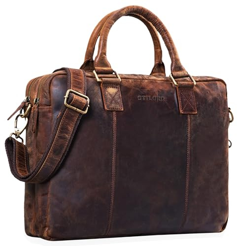 STILORD Zacharias Vintage Businesstasche Leder Aktentasche groß XL 15,6 Zoll Laptoptasche Schultertasche Umhängetasche aufsteckbar Echtleder Farbe:Zamora - braun
