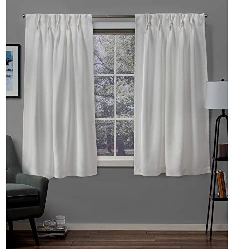 EXCLUSIVE HOME Sateen Twill Woven Room Darkening Blackout Pinch Pleat/Hidden Tab Top Curtain Panel Pair, 63 Length, Vanilla