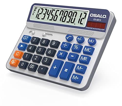 Desktop Calculator Extra Large 5-Inch LCD Display 12-Digit Big Number Accounting Calculator with Giant Response Button, Battery & Solar Powered, Perfect for Office Business Home Daily Use(OS-6815)