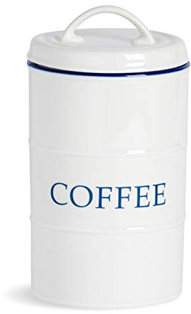 Nicola Spring Farmhouse Coffee Canister - White Porcelain Rustic Country Cottage Storage Jar with Airtight Lid for Coffee Beans & Grounds