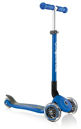 GLOBBER Primo Foldable – Tretroller Kinder, 120/80 mm, ABEC 5, 3-rädrig, höhenverstellbar, dunkelblau