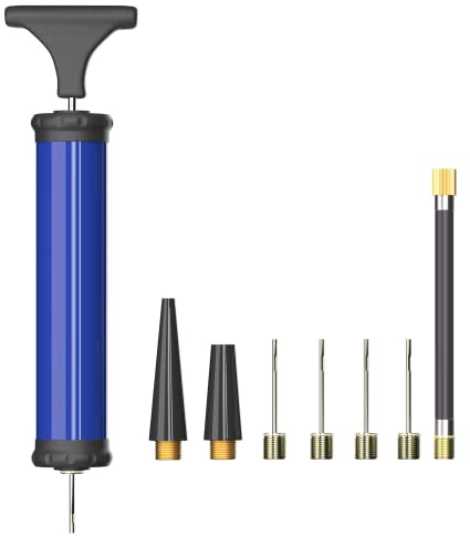 SZSHIMAO Ballpumpe Luftpumpe Handpumpe mit 4 Ball Nadeln 2 Düse und 1 Schlauch für Fußball Basketball Volleyball Rugby Wasserball Balloon (Blau)