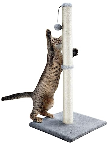 Dimaka 86,4 cm hoher Kratzbaum für große Katzen und Kätzchen, hoher vertikaler Kratzbaum mit hochwertigem natürlichem Sisalseil und interaktivem hängenden Ball für Hauskatzen (Grau, 86,4 cm)