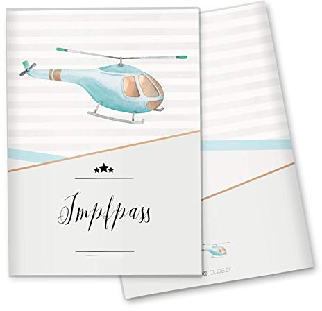 Impfpasshülle Transport Ausweishülle Schutzhülle für Dokumente & Impfpass MIT DER GRÖßE 9,3 x 13CM (Hubschrauber, Impfpasshülle ohne Personalisierung)