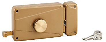 THIRARD - Serrure horizontale en applique à bouton à tirage pour porte d'entrée, droite, axe 70mm, 140x90mm, marron, 3 clés