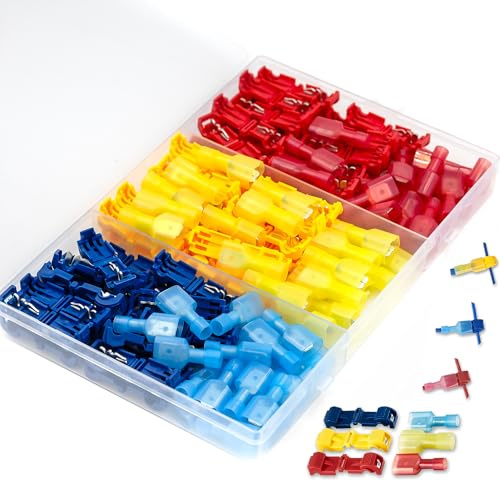 120 Pcs T-Tap Stromdiebe Abzweigverbinder Kfz Set,Elektrische T-Schnellverbinder Vollisoliert Flachsteckhlse Flachstecker Kit,fr Schnelle Verbindungskabel Kabel kabelverbinder 10-24 AWG Lewttyer