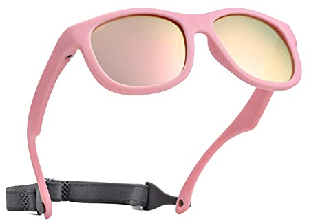 Pro Acme Obrytbara polariserade babysolglasögon flexibla småbarnssolar med rem mjuk silikonram för 0-24 månader, A3 - Pink Frame | Pink Lens, S