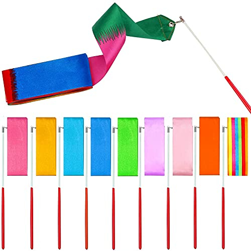 Unvtap 10 Stück Tanzband 2 Meter Gymnastikband Tanzband Rhythmikband Wirbelband mit Stab, Rhythmische Sportgymnastik Band für Kinder Mädchen Tanzen Gym Zirkus