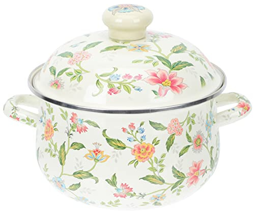 HEMOTON Stew Pot Kitchen Stockpot Enamel Cooking Pot Thickened Stock Pot Vintage Style Enamel Stock Pot with Flower Enamelware Large Serving Pot Soup Basins, colorful,20x20cm