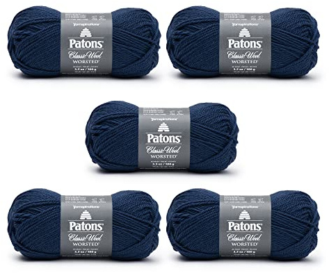 Patons Classic Wool Navy Blue Yarn - 5 Pack of 3.5oz/100g - Wool - 4 Medium - 210 Yards - Knitting/Crochet