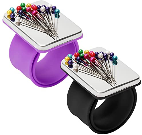 2 punteruoli magnetici da polso per cucire e cucire (viola, nero)