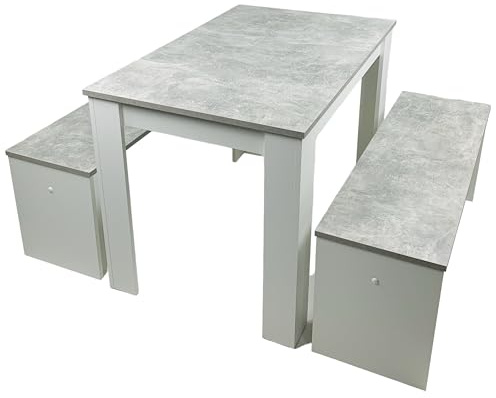 Generisch Esstisch Gruppe Beton Weiß 3teilig Tisch 110x70 +2 Bänke