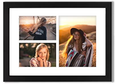 aFFa frames Tisar 30x40 cm, Frontale in Vetro Acrilico, Cornici Multiple, Galleria Immagini, Galleria Fotografica con Passe-Partout, 3 Sezioni Foto Per 2 Foto 10x15 cm E 1 Foto 15x21 Nero (88)