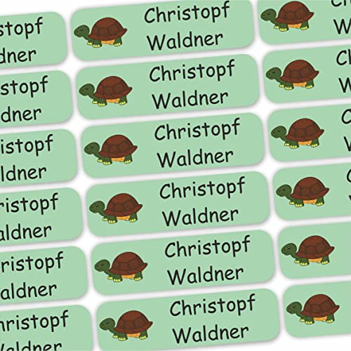 INDIGOS UG Namensaufkleber Kinder Schule - 35x10mm - Schildkröte - Bekleidung - 120 Sticker für Wäscheetiketten - Kindergarten - Textiletiketten personalisiert - Aufkleber selbst gestalten