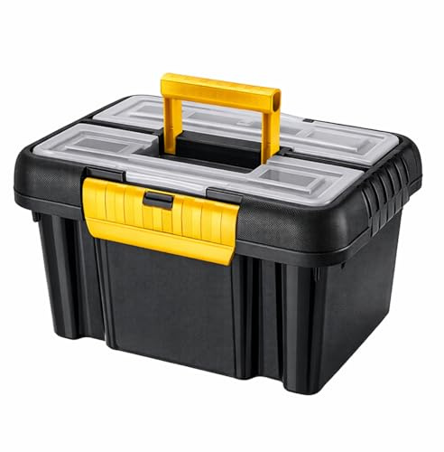 Virsus Cassetta per attrezzi 1310, misura 44,5x36x26 cm, colore nero e giallo, Box Valigia portautensili con coperchio e scomparti per viti, bulloni e chiodi, maniglia ergonomica (25 Litri)