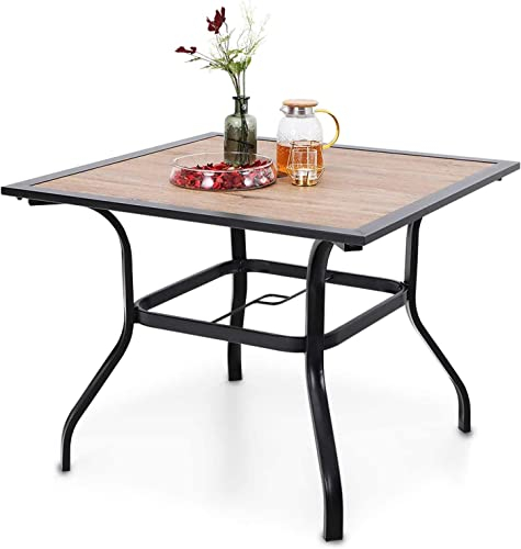PHIVILLA Gartentisch Esstisch Terrassentisch 94x94 cm Balkontisch, Outdoor Schirmtisch mit 4 cm Regenschirmloch, Stahlrahmen, Premium Holzähnlicher Metall Tischplatte für Terrasse, Rasen, Garten