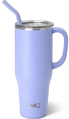 Swig Life 40oz Mega Mug, 40 oz Tumbler with Handle and Straw, Cup Holder Friendly, Dishwasher Safe, Extra Large Insulated Tumbler, Stainless Steel (Hydrangea)