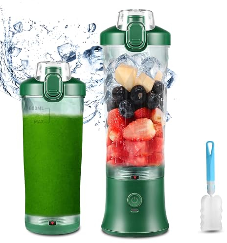 600ml Portable Blender USB Rechargeable, TOPESCT Waterproof Personal Blender for Shakes and Smoothies, 270W Strong Cutting Power with 6pcs 3D Blades for Travel, Office & Sports (Blackish Green)