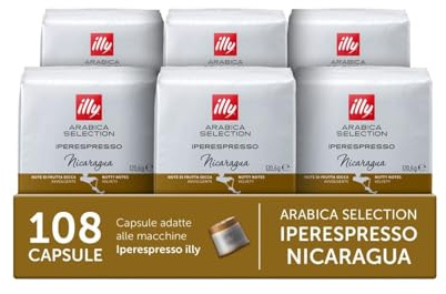 illy, Capsules de Café Iperespresso Arabica Selection Nicaragua, 100% Arabica, Notes de Fruits Secs, de Pain Grillé et de Chocolat Noir, Saveur Enveloppante, 6 Paquets de 18 (108 Capsules au Total)