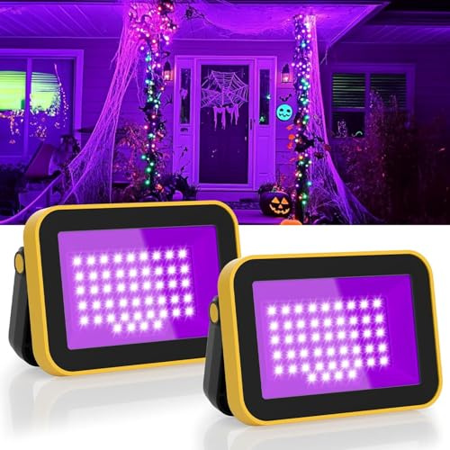 T-SUN 2 Stück UV Schwarzlicht, LED UV Schwarzlicht Strahler, Black Light, IP66 Wasserdicht 5200mAh Magnetische Schwarzlichtlampe für Glow Party Halloween Fluo Soiree Neon Party Fluoreszierende Farbe
