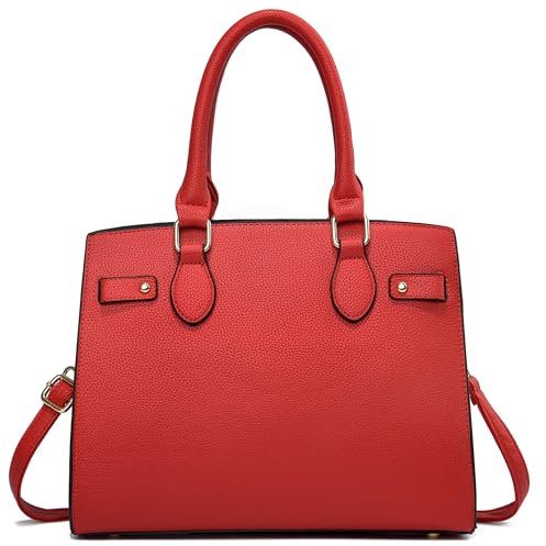 DMICXEL Tragetasche für Damen, Schultertasche, PU-Leder, Tragegriff oben, Rot/Ausflug, einfarbig (Getaway Solids), Medium