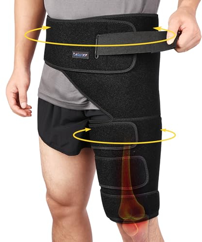 beister Braces de compresión para muslos para hombres y mujeres, con 5 correas de compresión, vendaje de muslo para dolor articular, quad hamstring
