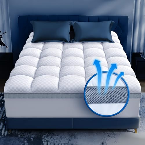 Cubrecolchón de Espuma viscoelástica, Acolchado Ajustable, Protector de colchón extragrueso con Bolsillo Profundo de 8 a 21 Pulgadas (Blanco, Individual)