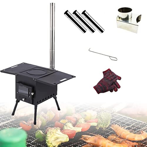 Mini Estufa De Madera, Estufa Portátil Para Tienda De Campaña Con Tubo De Chimenea Y Herramientas De Limpieza, Estufa De Leña De Para Acampar Al Aire Libre Picnic Barbacoa Jardín Chimeneas,CStyle-S