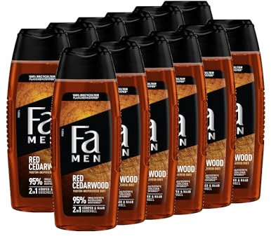 FA Duschgel Men Red Cedarwood mit parfüm-inspirierten Duft (12x 250ml) 2in1 Formel für Körper & Haare, erlebe die kraftvolle & langanhaltende Duftkombination von Zederholz & Whiskey