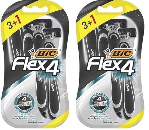 BIC Flex4 maquinillas de afeitar desechables para hombre, para un afeitado apurado y rápido, Blíster de 3+1 cuchillas de afeitar, Estándar (Paquete de 2)
