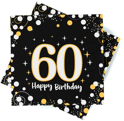 Servietten 60. Geburtstag, 30 Stück Serviette 60 Geburtstag Mann, 60 Geburtstagdeko Mann Frau, Happy Birthday 60 Servietten Tischdekoration, 3-Lagig Geburtstagsdeko Servietten